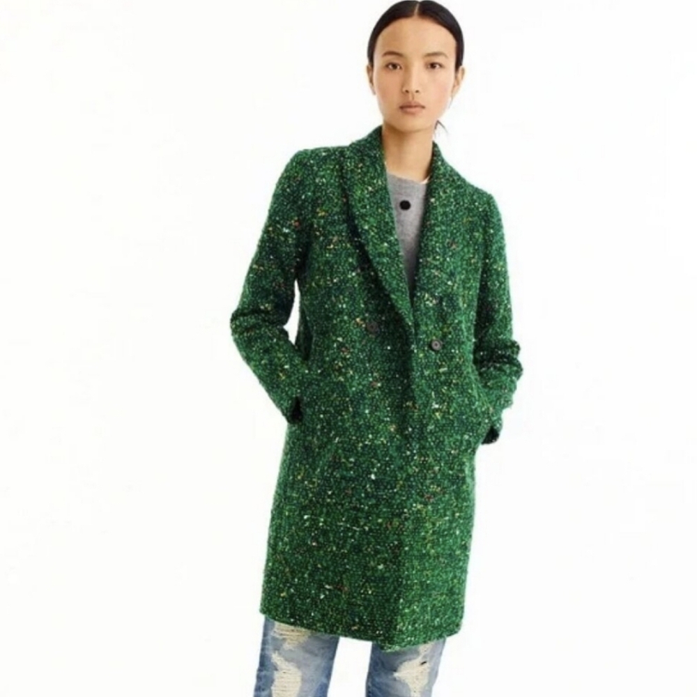 J. Crew Green Daphne Tweed Topcoat Coat Size 0 XS - Picture 14 of 15